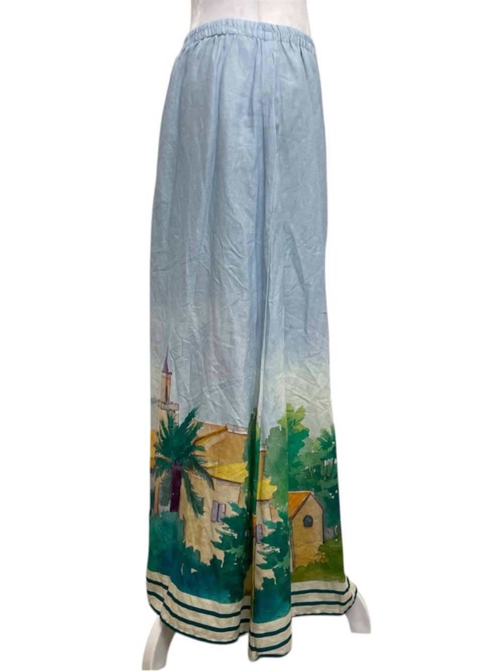 Calypso St Barth Light Blue Linen Blend Village Seascape Maxi Skirt - Picture 4 of 10